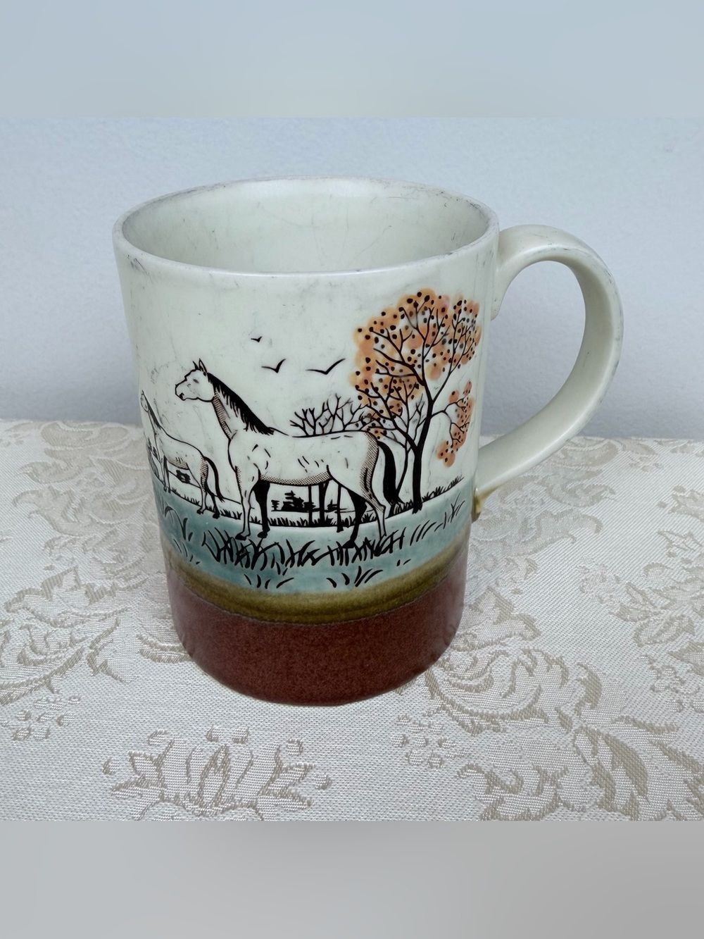 Vintage Otagiri Horse Scene Mug, Equestrian, Pony, Textured, Farmhouse